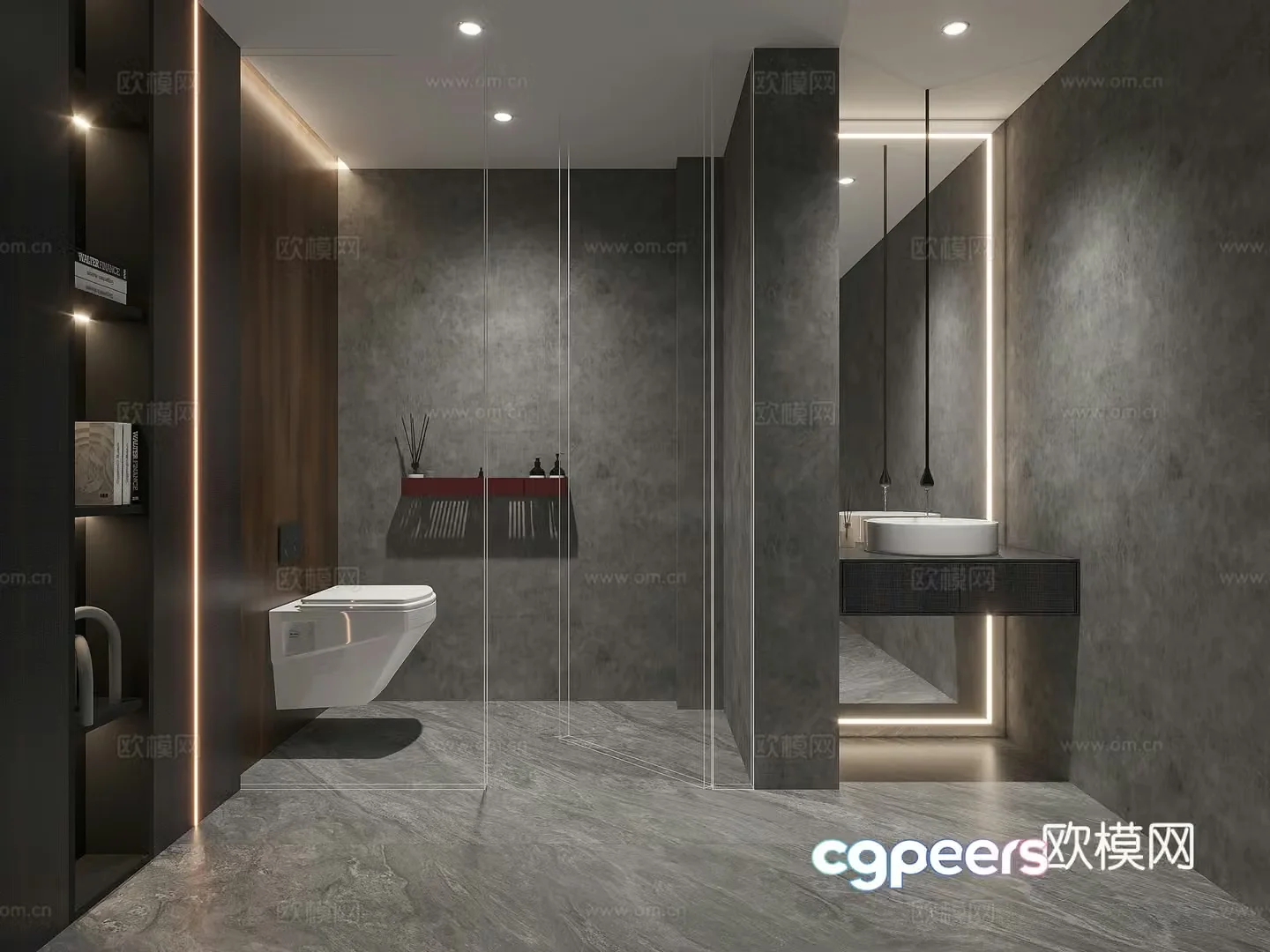 Modern black and white bathroom wet and dry bathroom 3d model