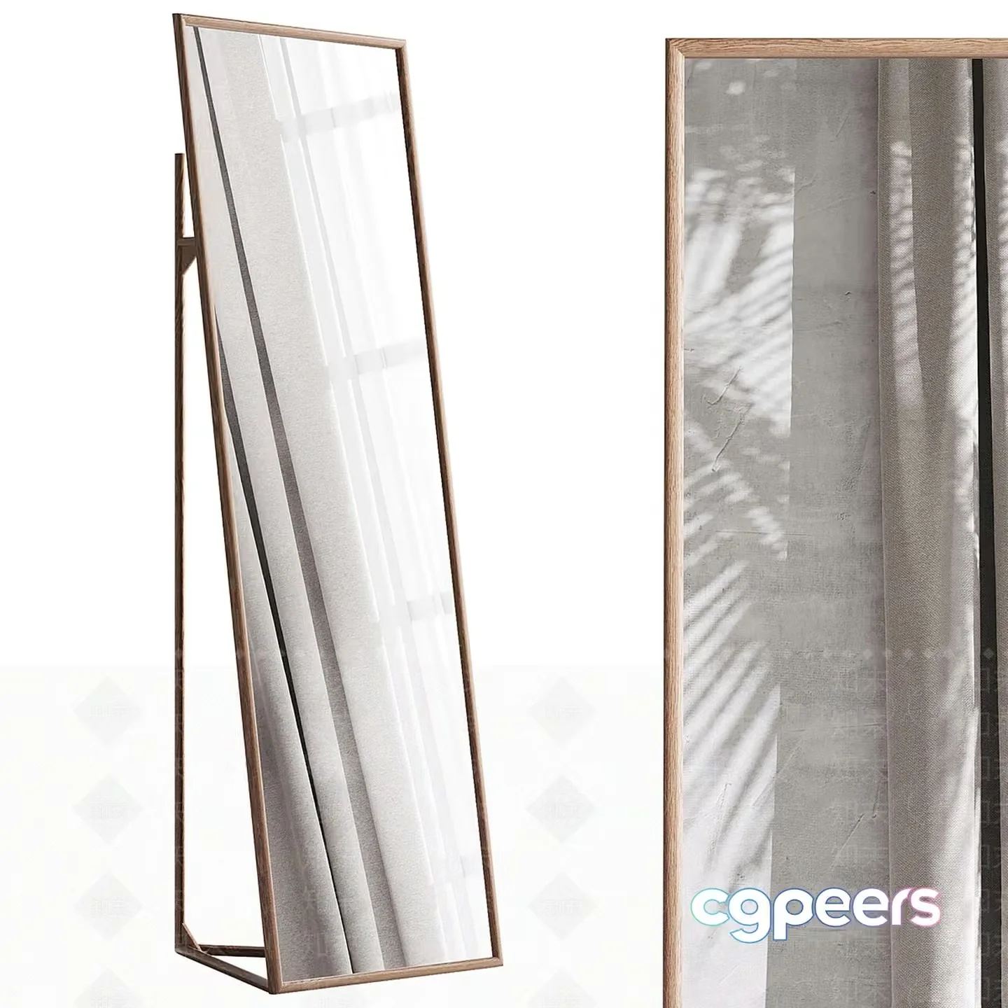 A Tall Mirror With A Wooden Frame 3D Model – 5166 – VRAY Render