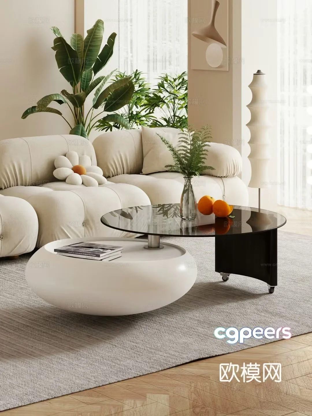 Creamy living room mother-child coffee table sofa coffee table combination decoration 3d model