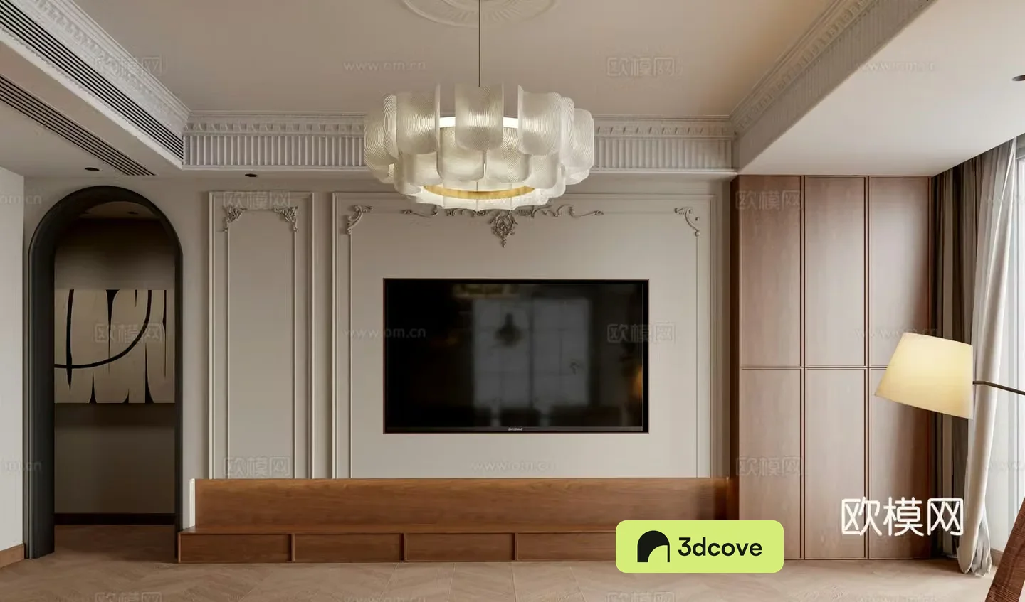 Middle-aged TV wall 3d model