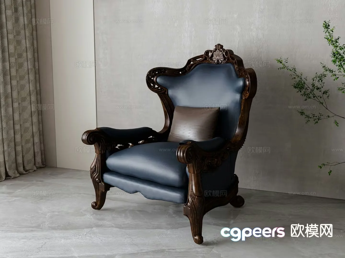 American single sofa leather sofa 3d model