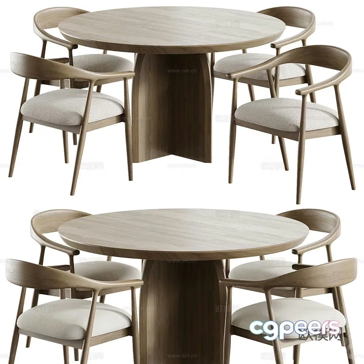 New Chinese round dining table and chair combination 3D model