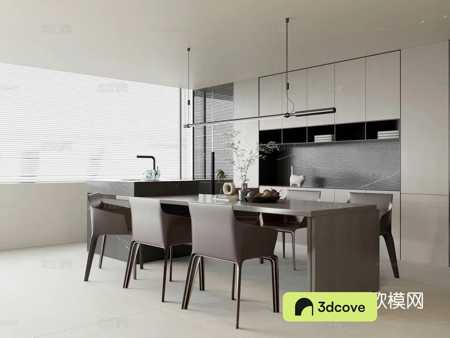 Modern restaurant Water bar dining table Zhongdao dining table Casual dining chair Solid wood sideboard Metal
