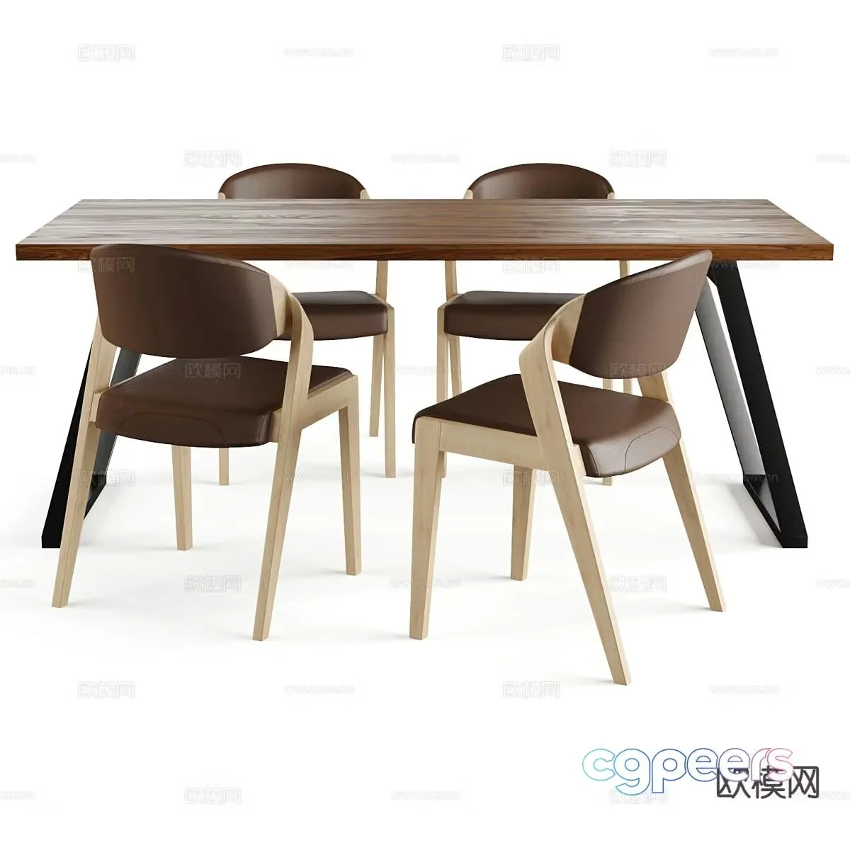 Modern dining table and chairs 3d model
