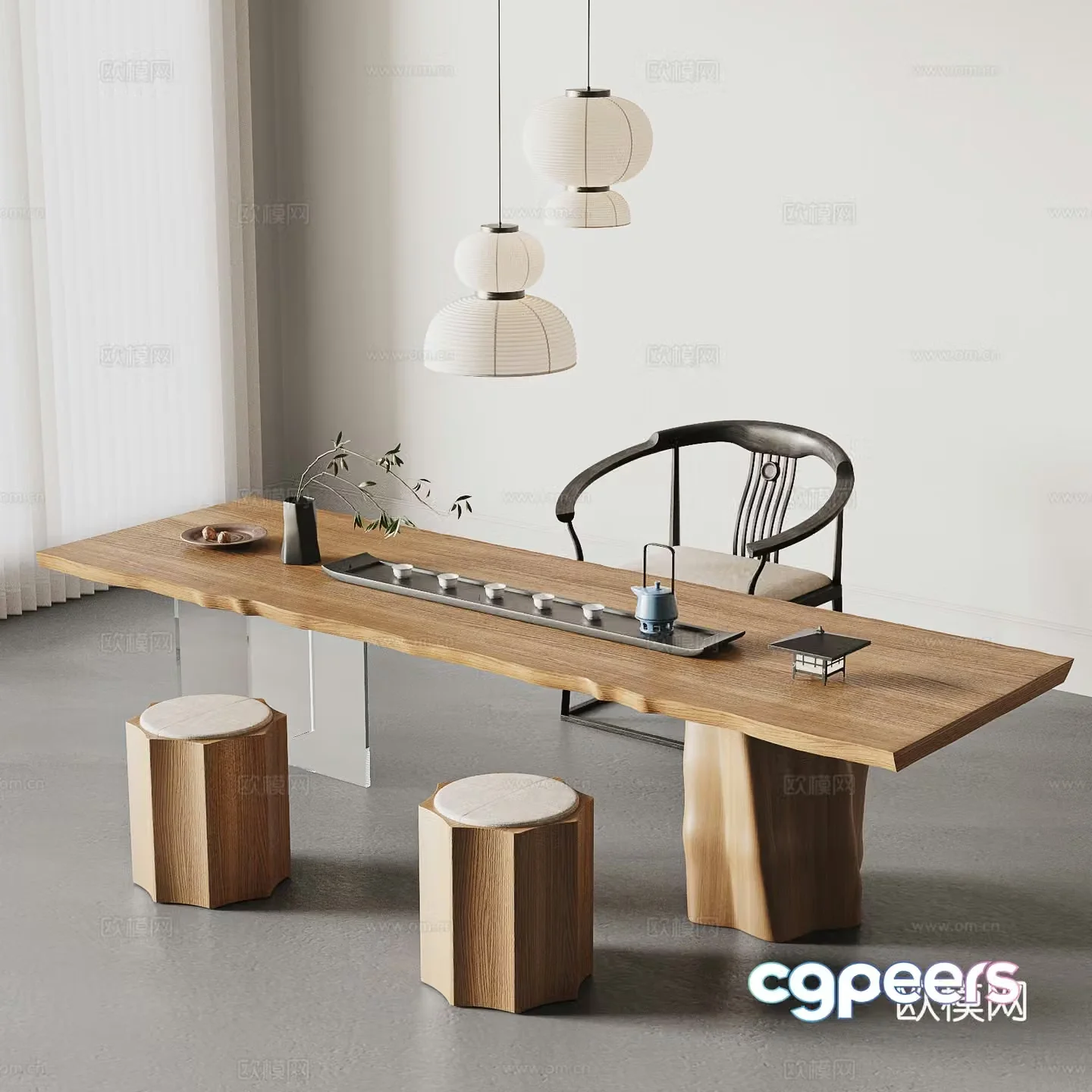 Song style tea table and chair 3D model