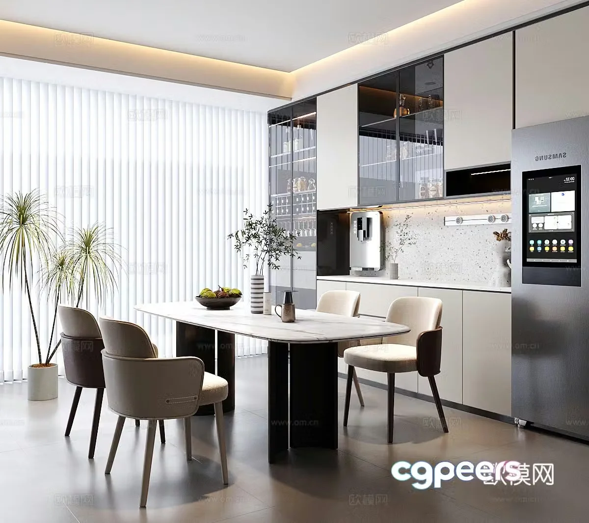 Modern home restaurant dining chair dining table wine cabinet sideboard dining table chair combination jewelry 3D model