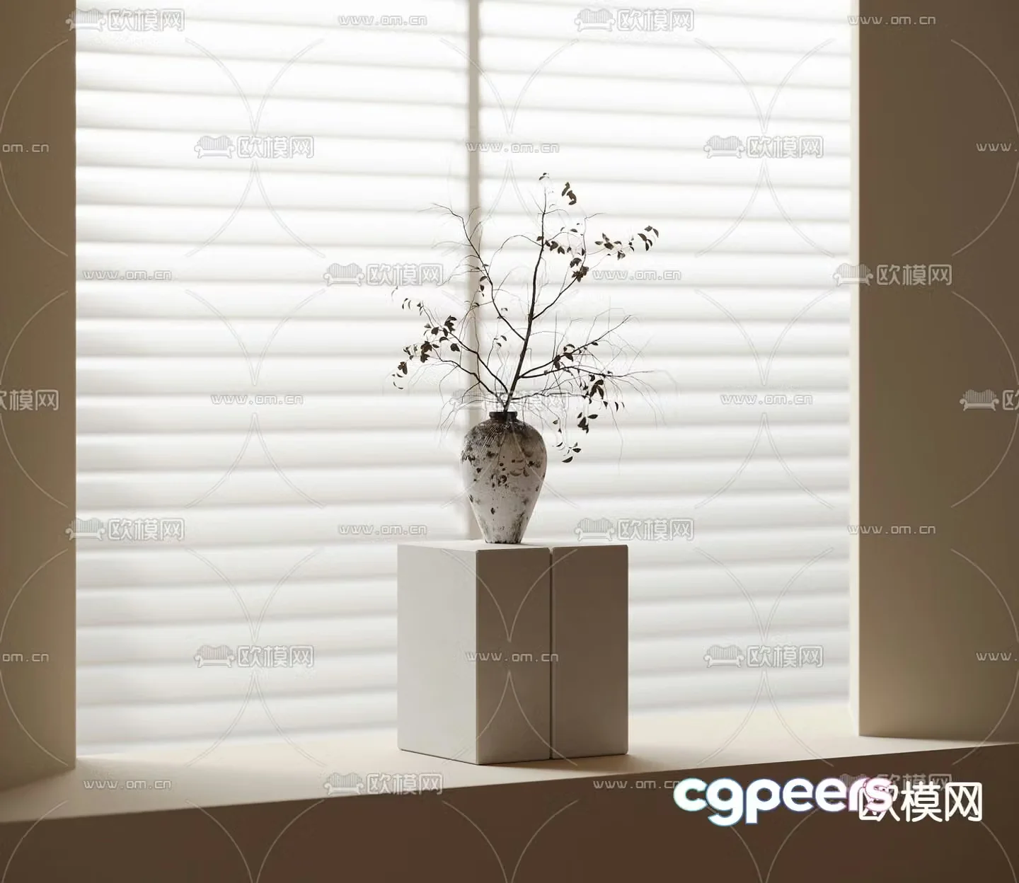 Clay pot vase flower art flower arrangement branch 3d model