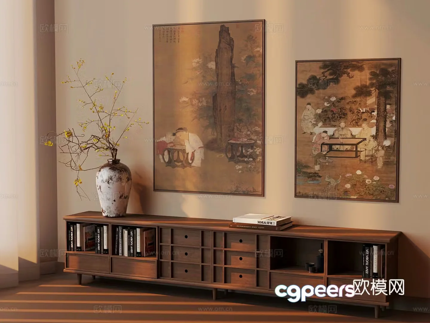 New Chinese TV cabinet low cabinet side cabinet decorative painting 3D model