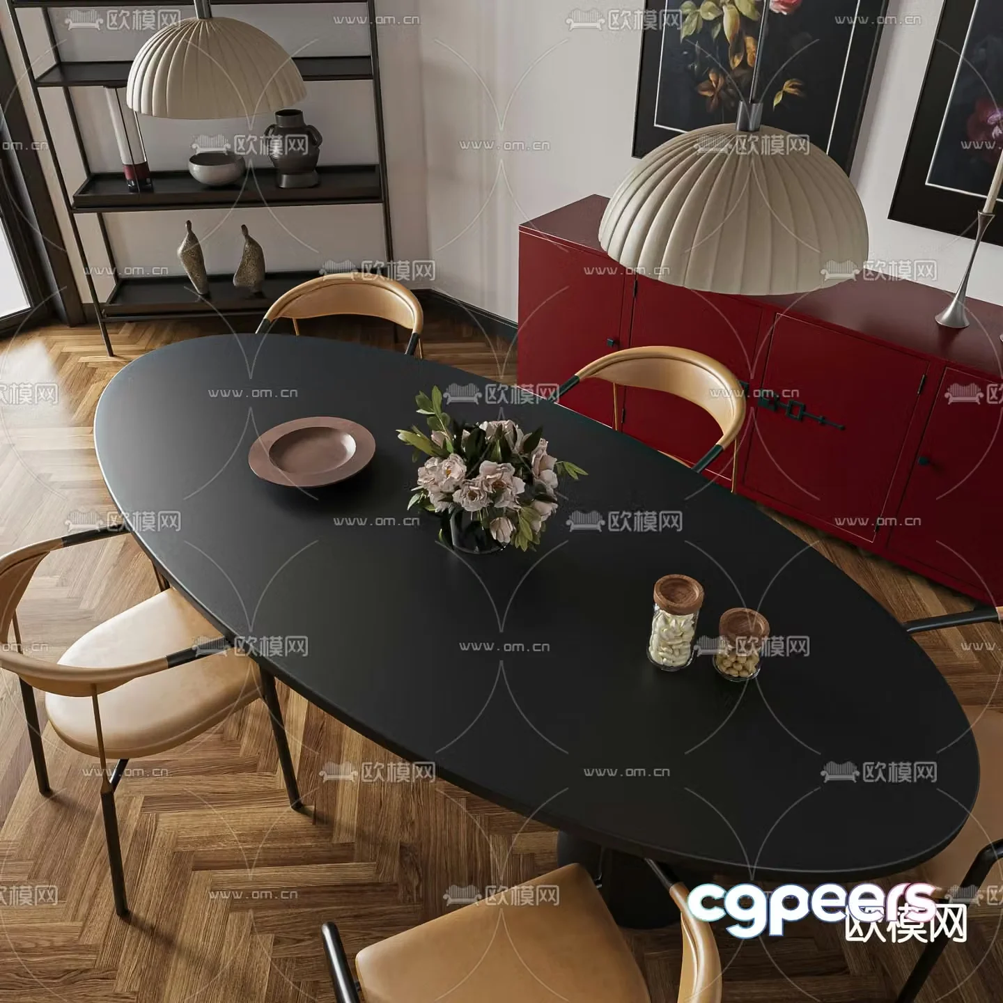 French dining table and chairs Retro dining table and chairs 3d model