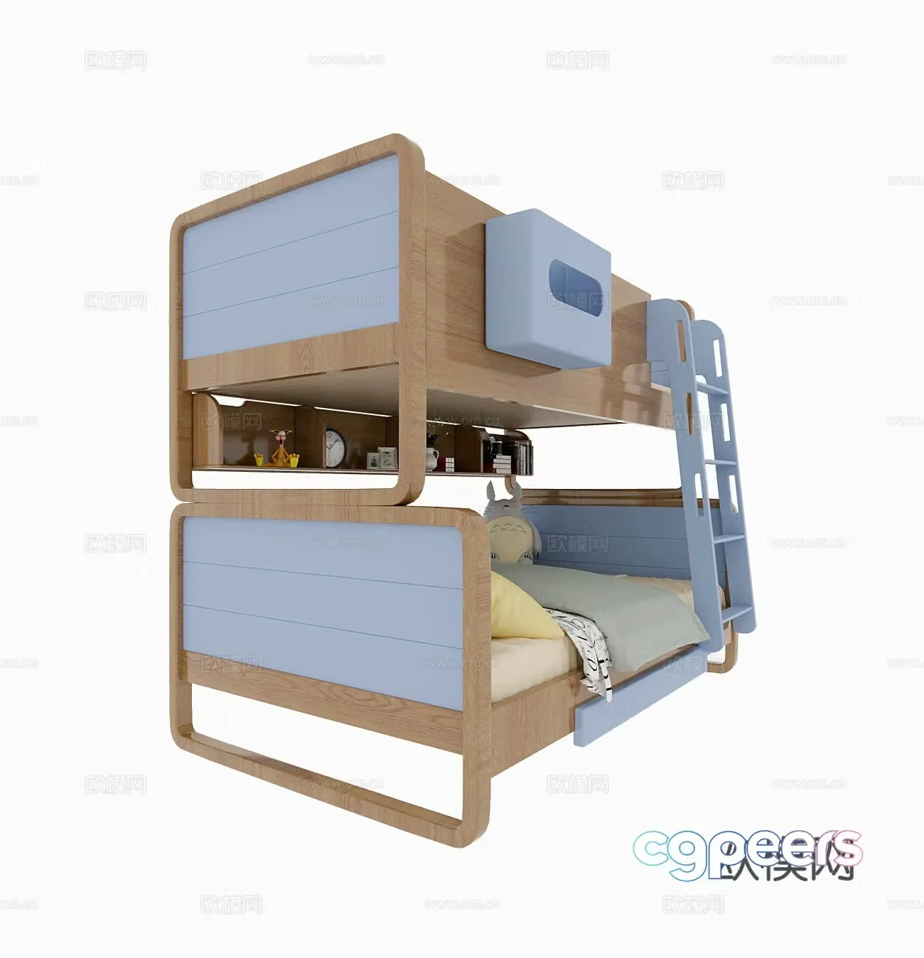 Children’s room high and low bed up and down bed wooden bed children’s bed 3d model