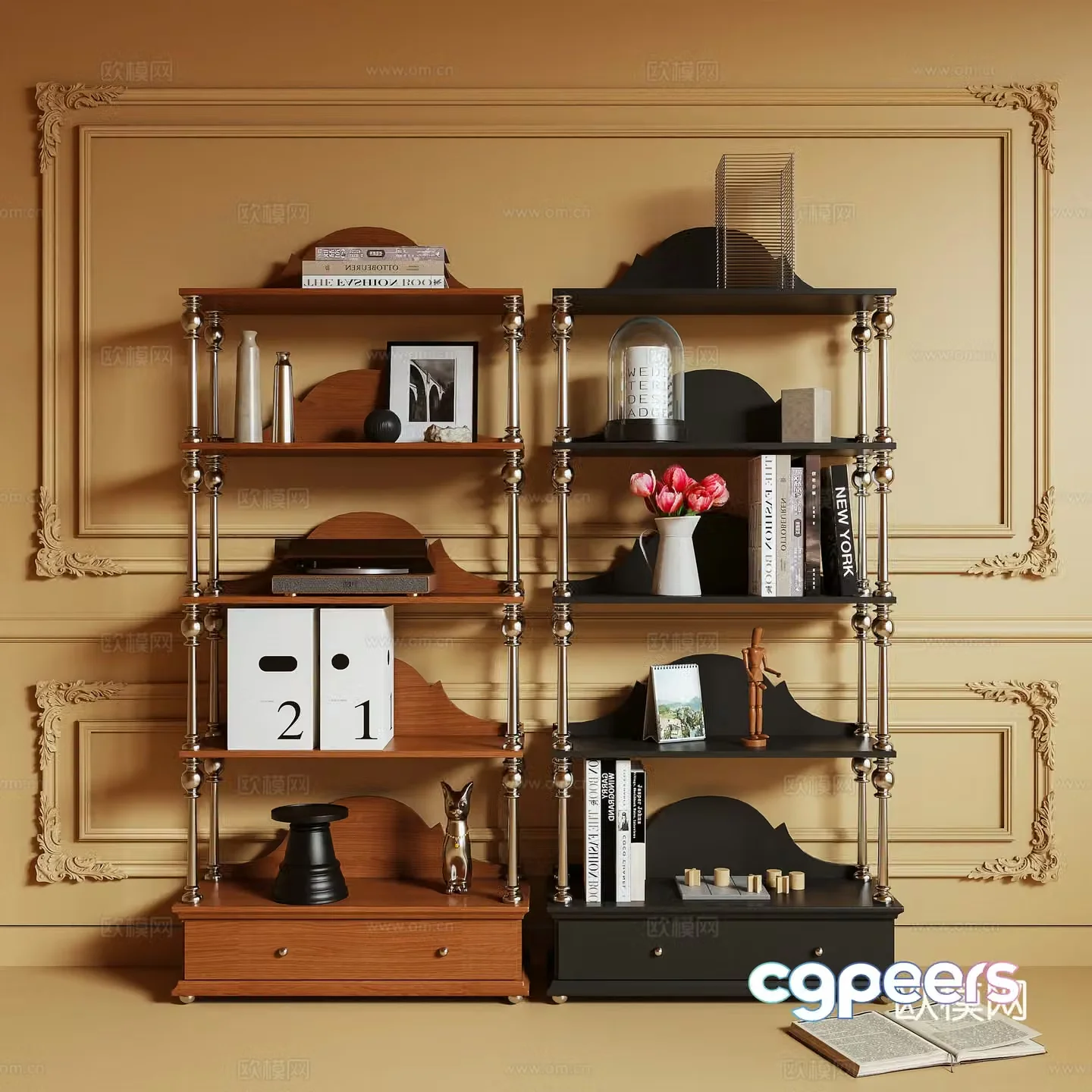 Middle style storage shelf bookshelf decorative rack 3d model