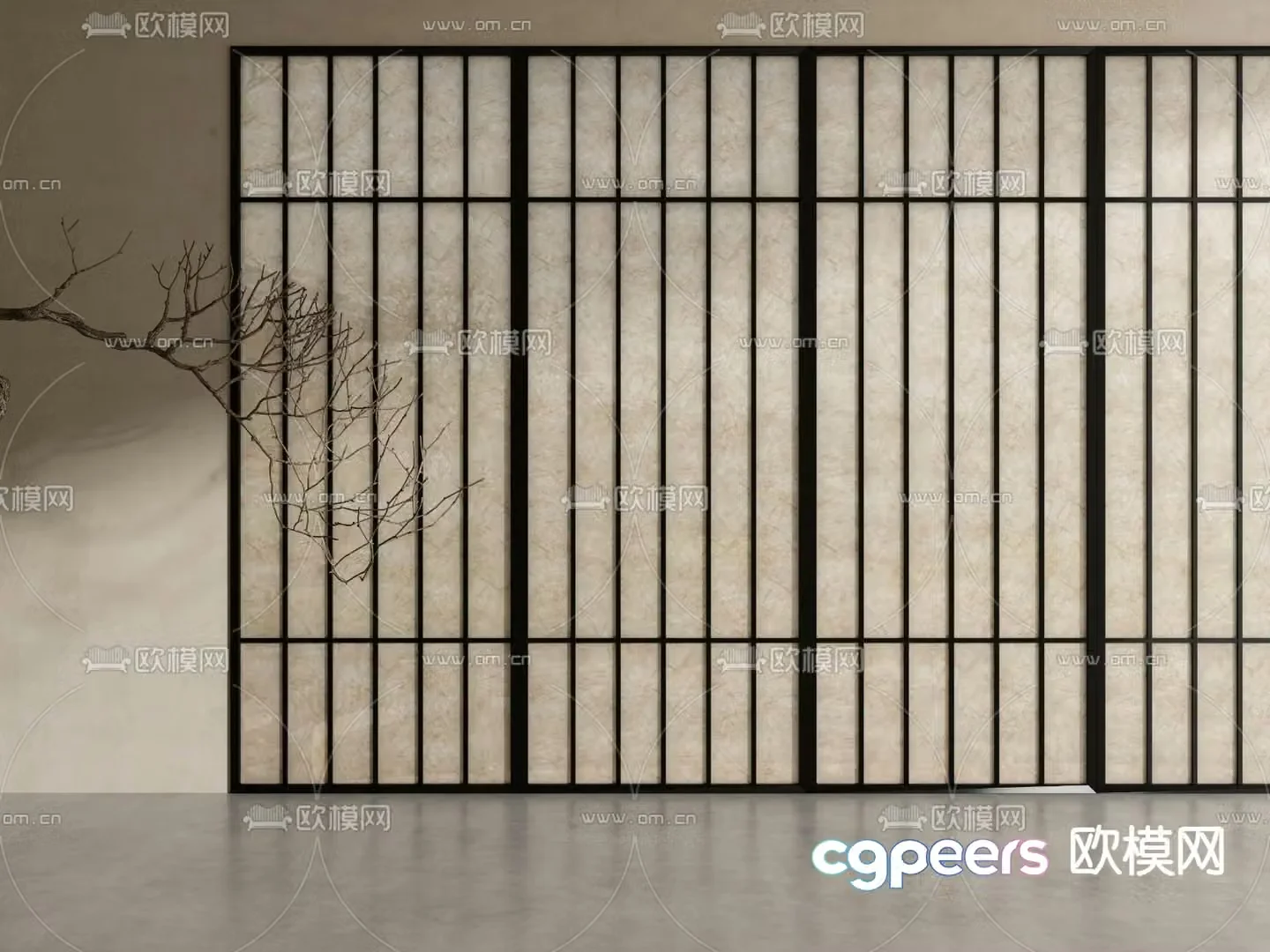 New Chinese style DuPont paper doors and windows 3D model