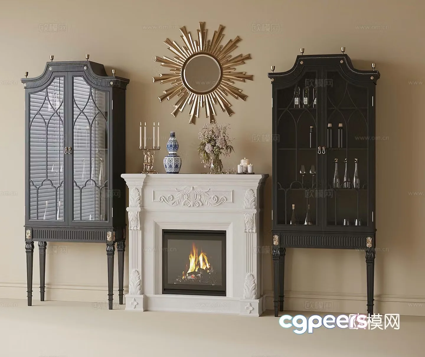 French fireplace decorative cabinet high-legged cabinet 3d model