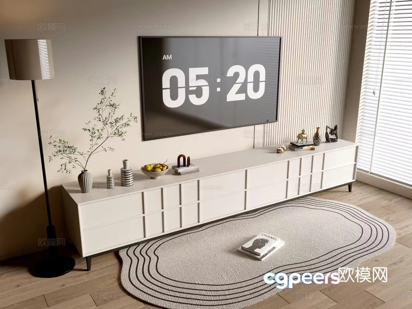 Modern cream-style TV cabinet overall cabinet sideboard balcony cabinet storage cabinet entrance entrance 3D model
