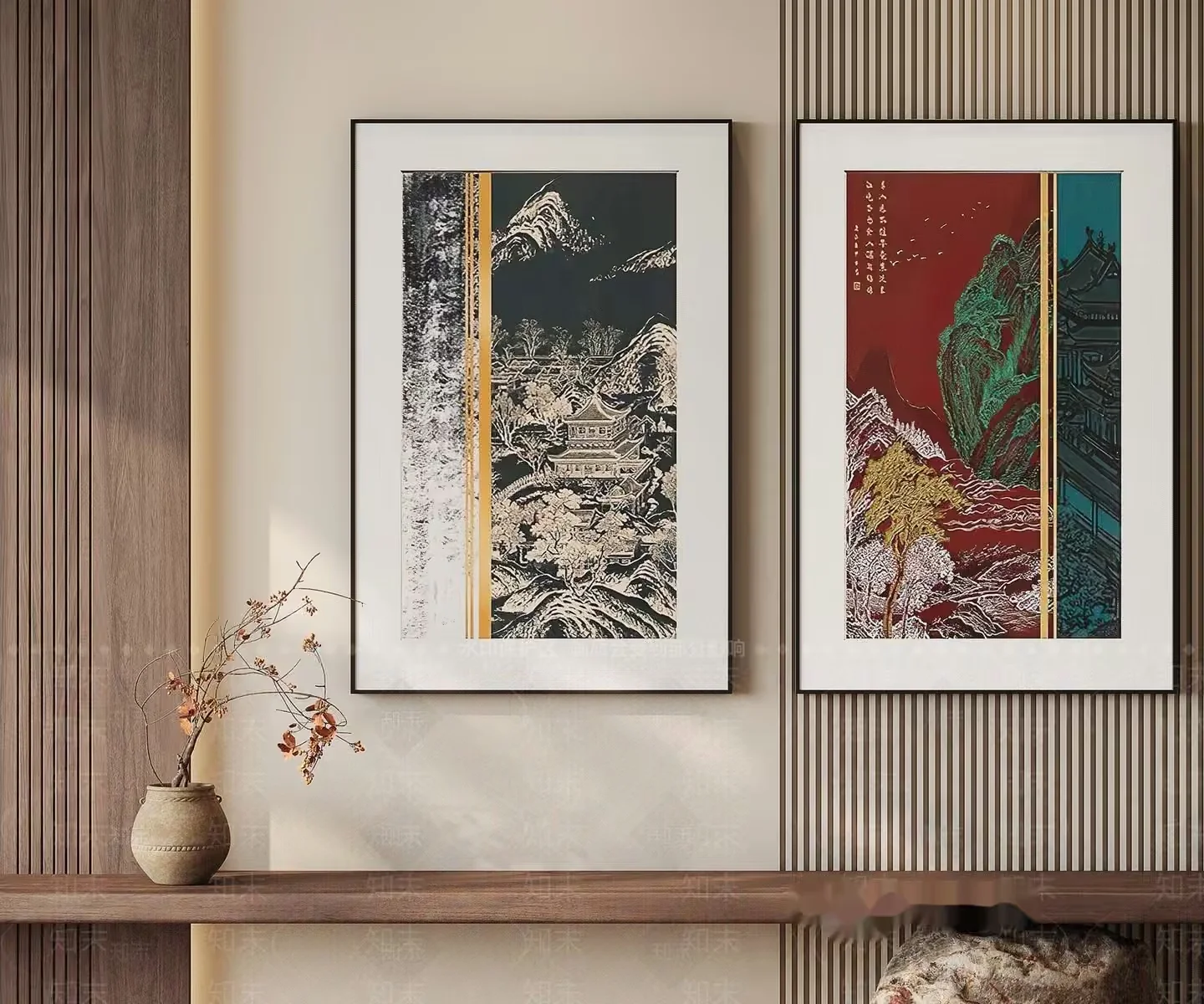 Two Framed Asian-Style Artworks 3D Model – 10131 – VRAY Render