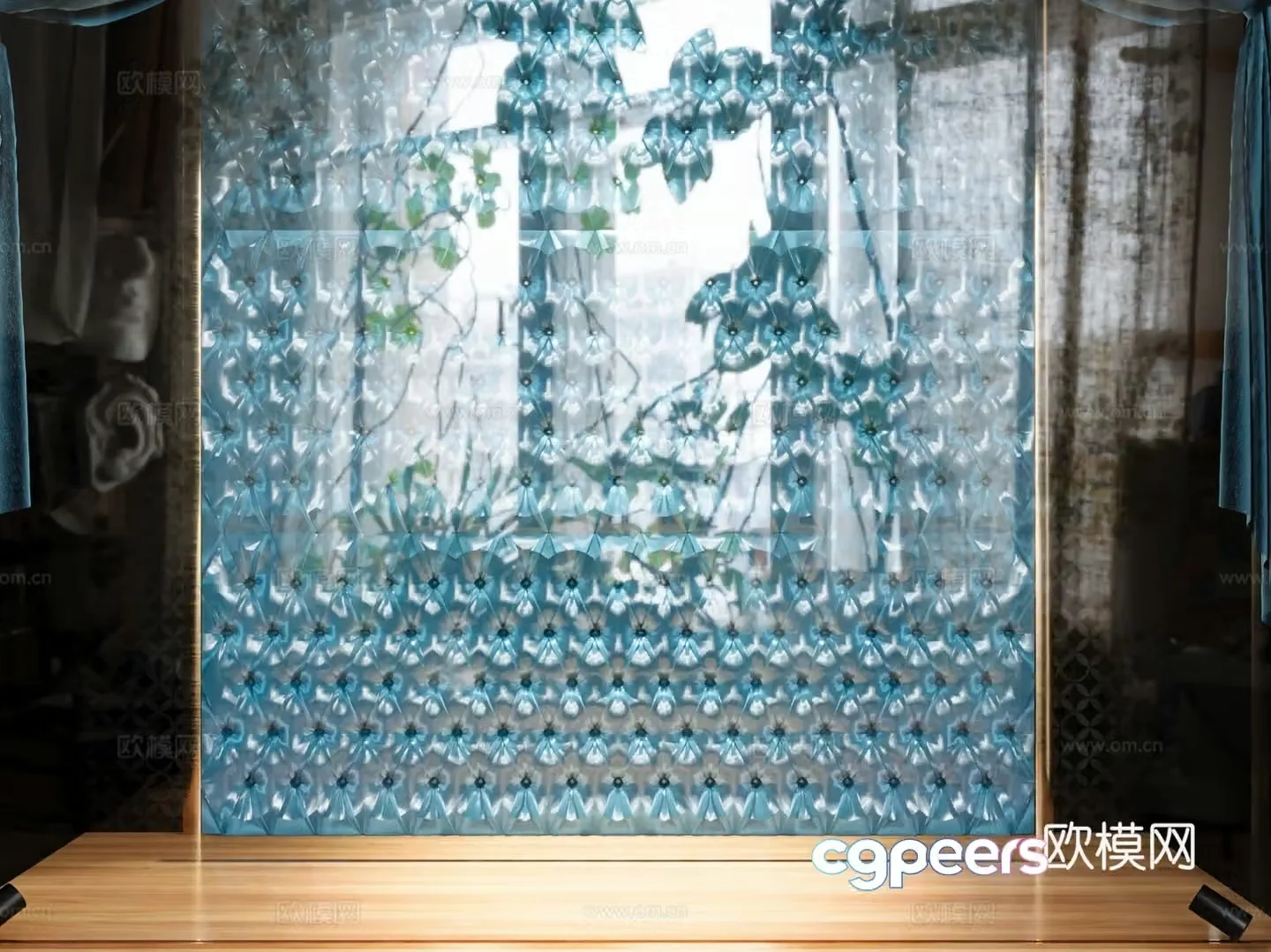 Modern partition Art glass partition Imitation leather acrylic partition 3d model