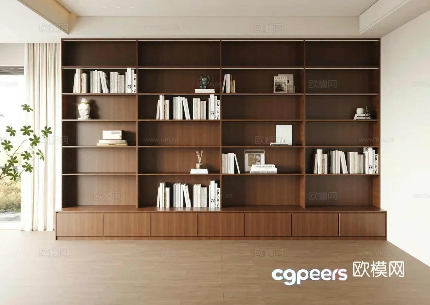 Modern medieval style bookcase decorative cabinet wall-wide bookcase multi-function bookcase 3D model