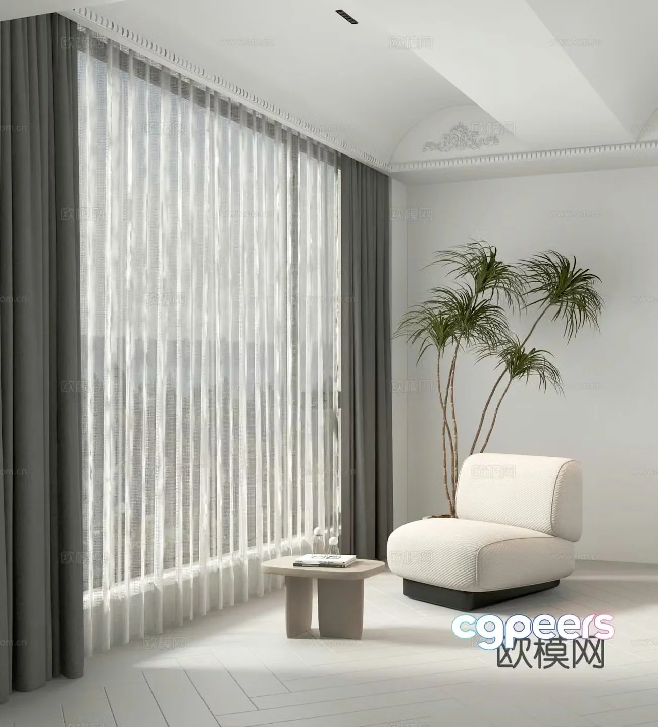Modern curtains and screen casual sofa 3d model