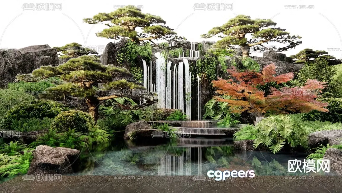 Rockery waterscape falling water landscape overlapping water landscape 3D model