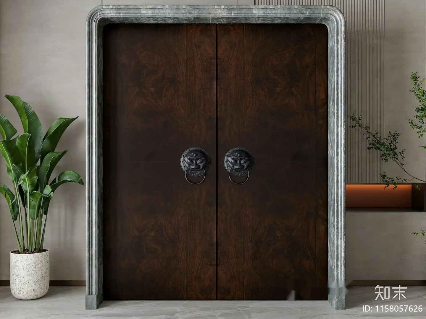 The Main Subject Is A Pair Of Dark Wood Doors With Metal Handles 3D Model – 23695 – VRAY Render