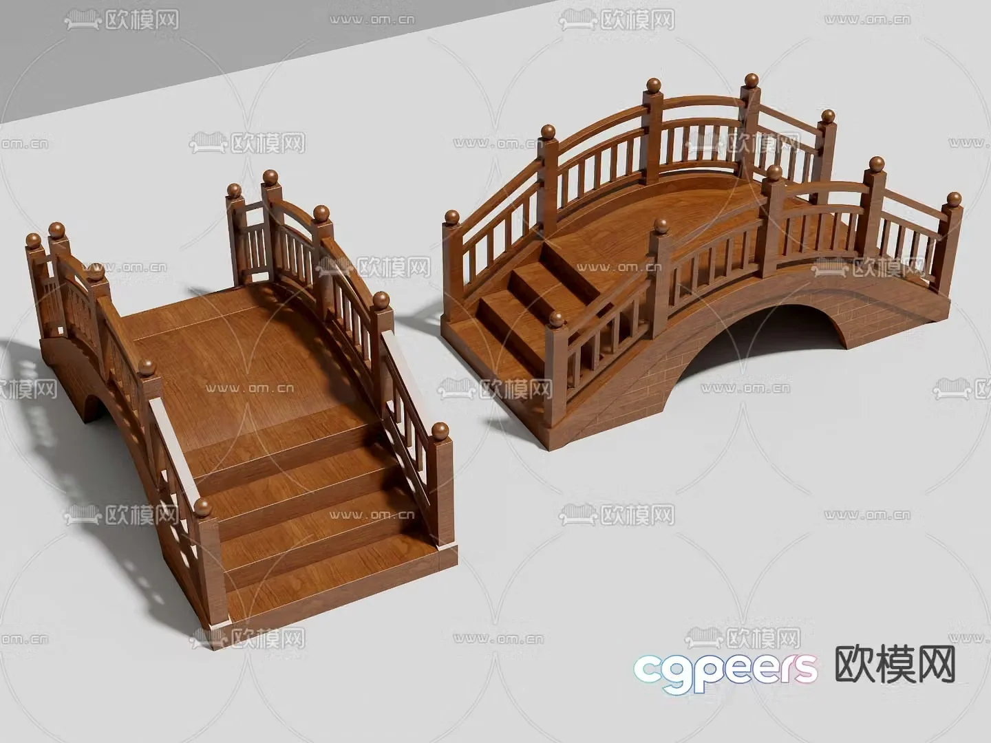 New Chinese style small wooden bridge landscape bridge 3D model
