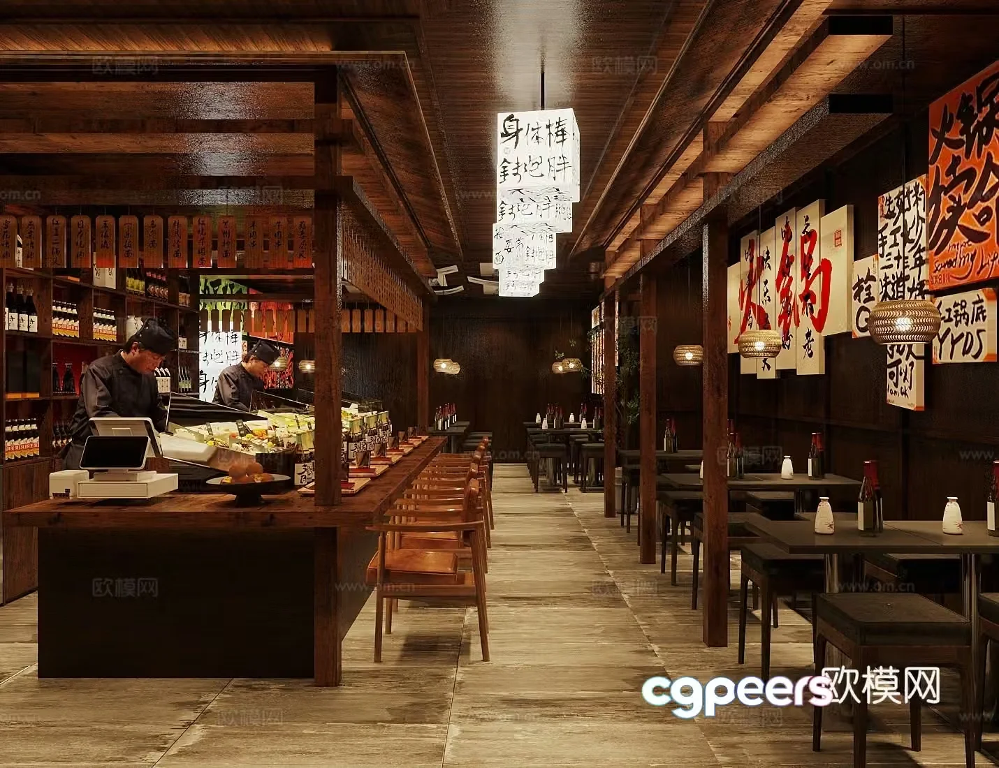 New Chinese style log tavern log style Japanese food store log style bar log style Chinese restaurant 3D model