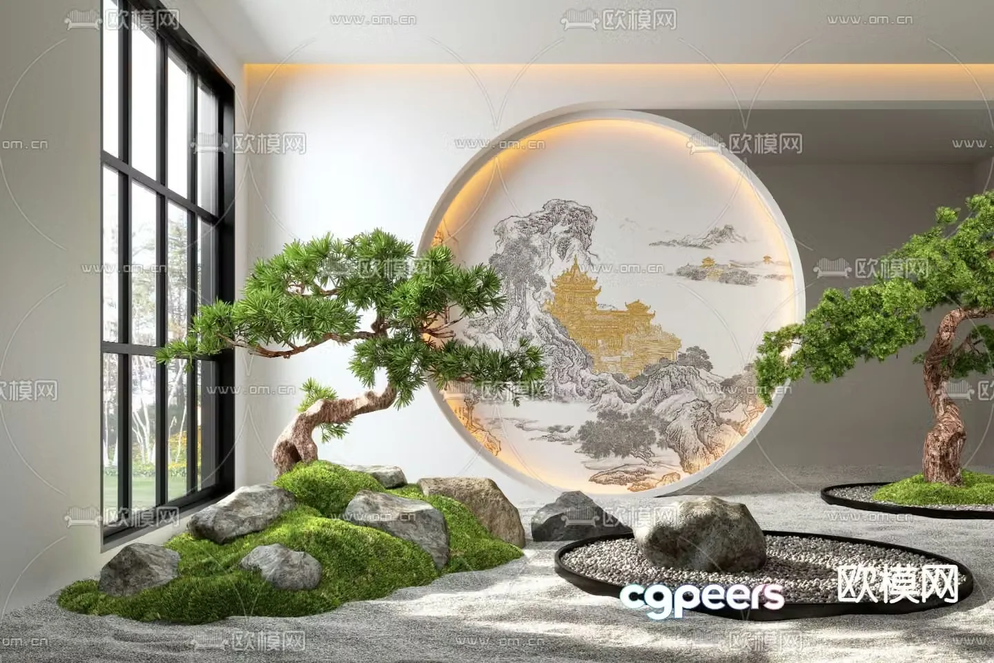 New Chinese style indoor landscape plant landscaping 3D model
