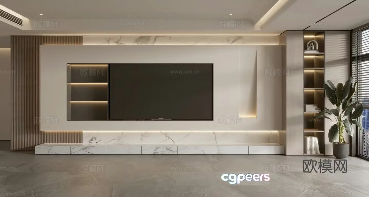 Modern TV background wall 3d model
