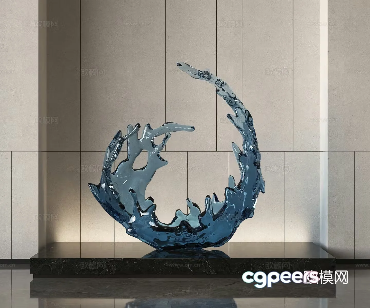 Modern crystal sculpture installation 3d model