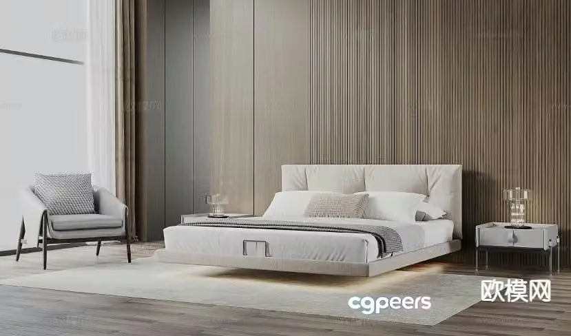 Fabric double bed 3d model