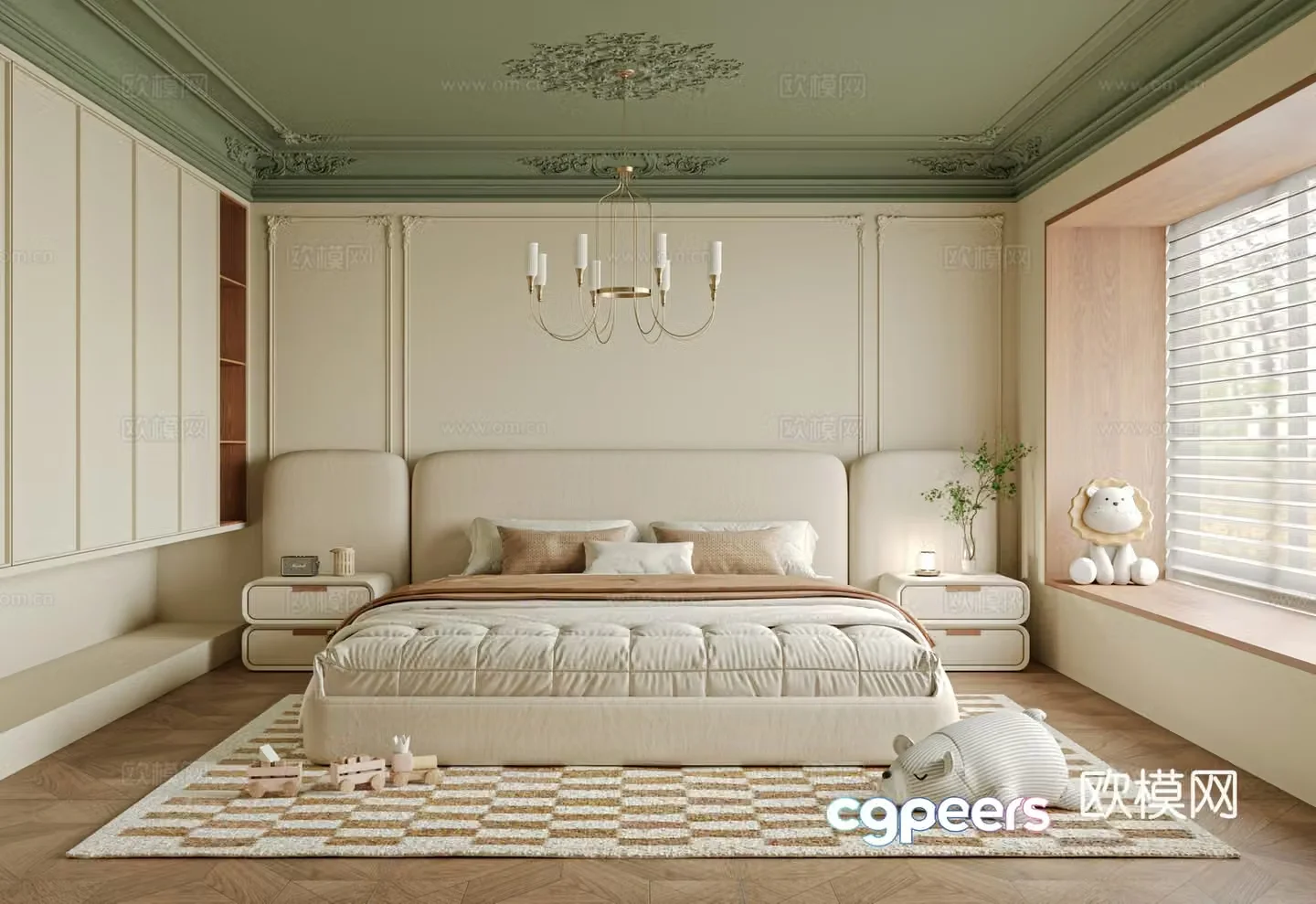 French bedroom bed nightstand accessories curtains carpet 3d model