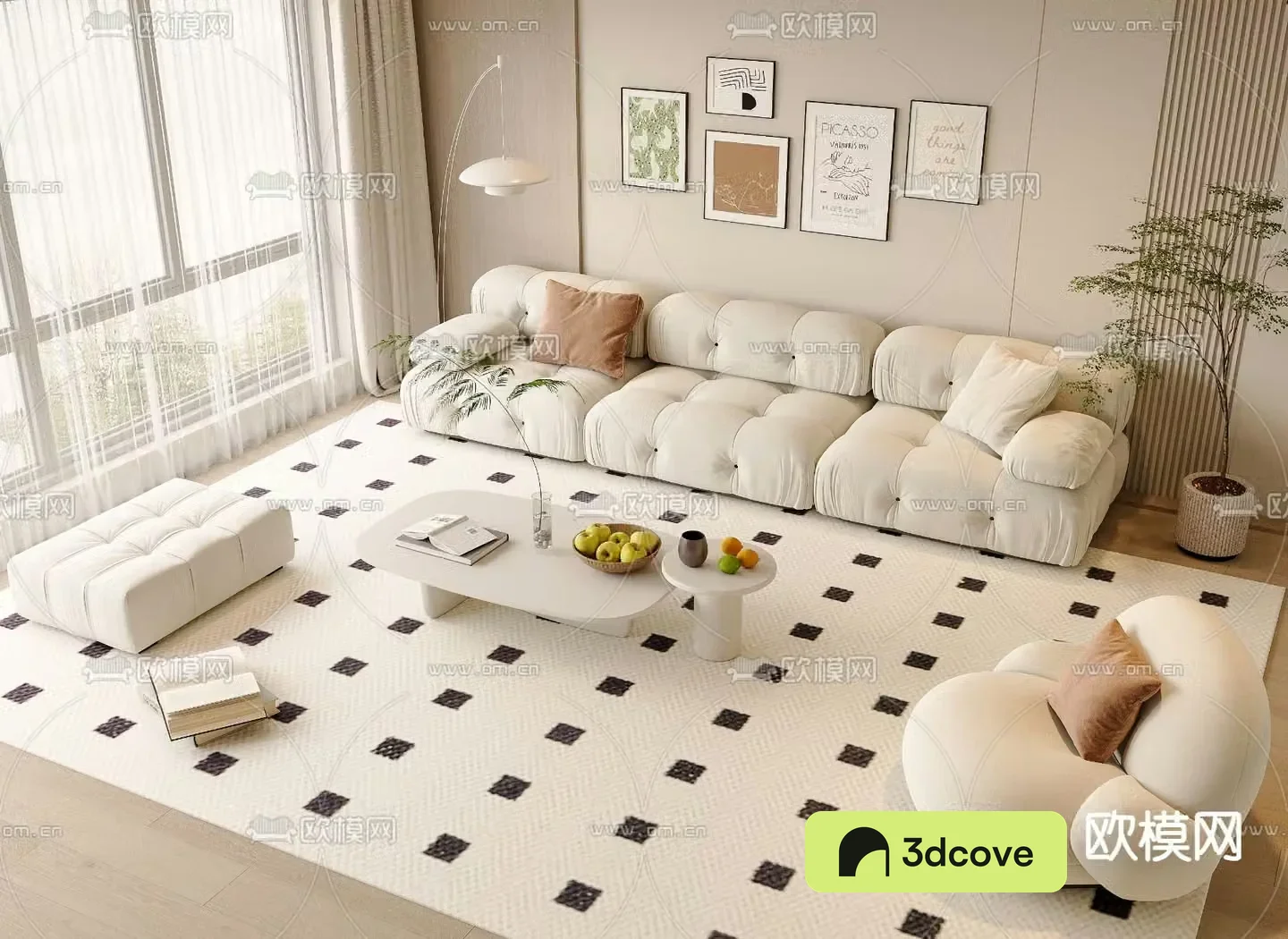 Cream sofa combination three-seat sofa