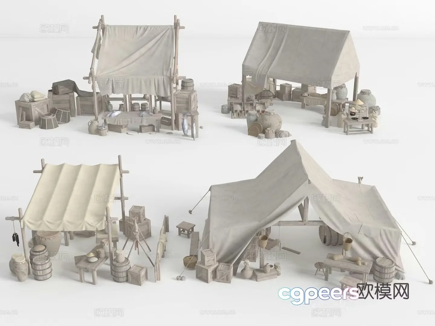 New Chinese stall folk sketch 3D model
