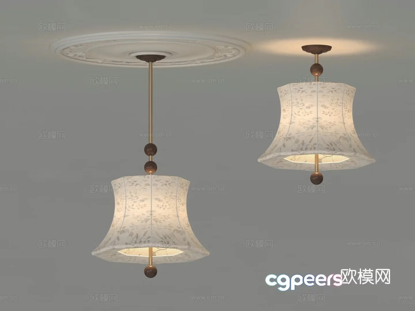 Medium style small chandelier Bedroom bedside chandelier dual-purpose lamp Printed fabric small chandelier 3D model