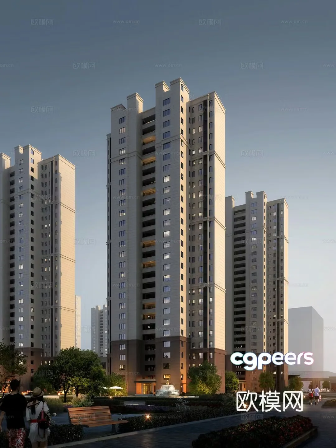 High-rise residential exterior 3d model
