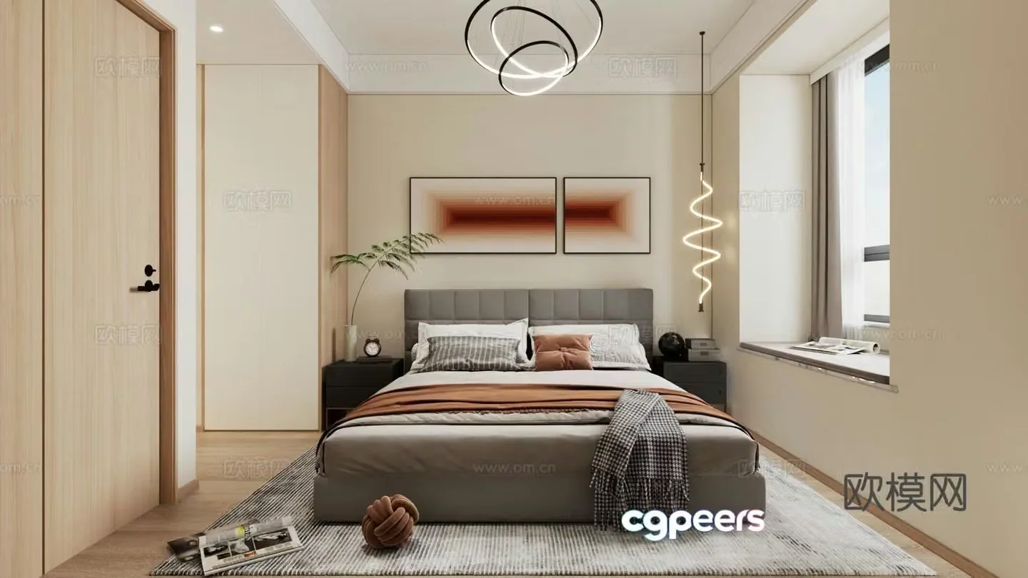 Modern minimalist bedroom 3d model