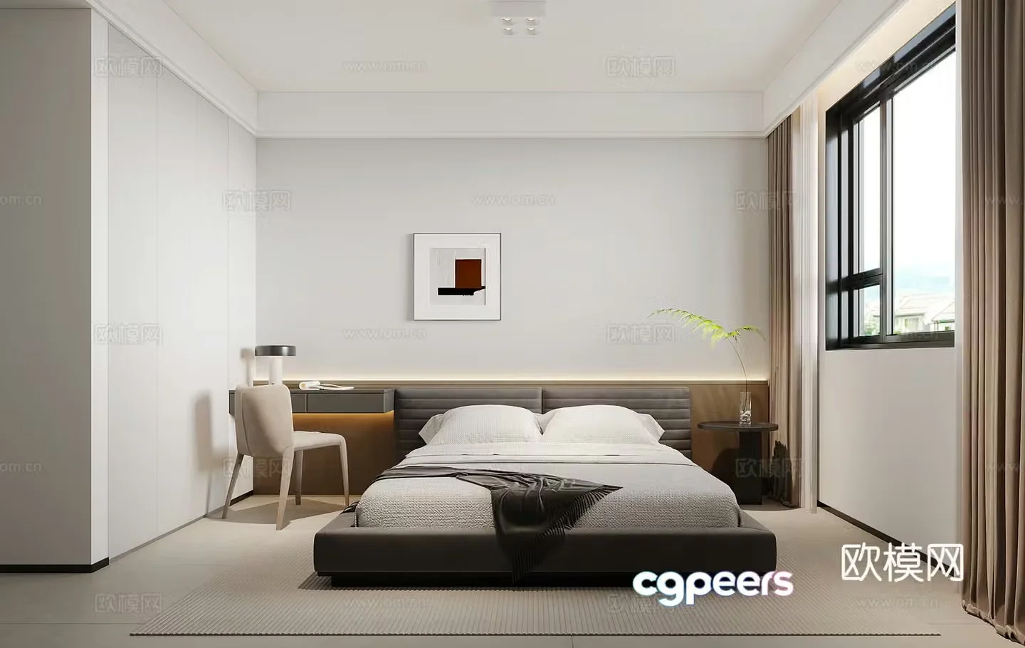 Modern minimalist bedroom 3d model