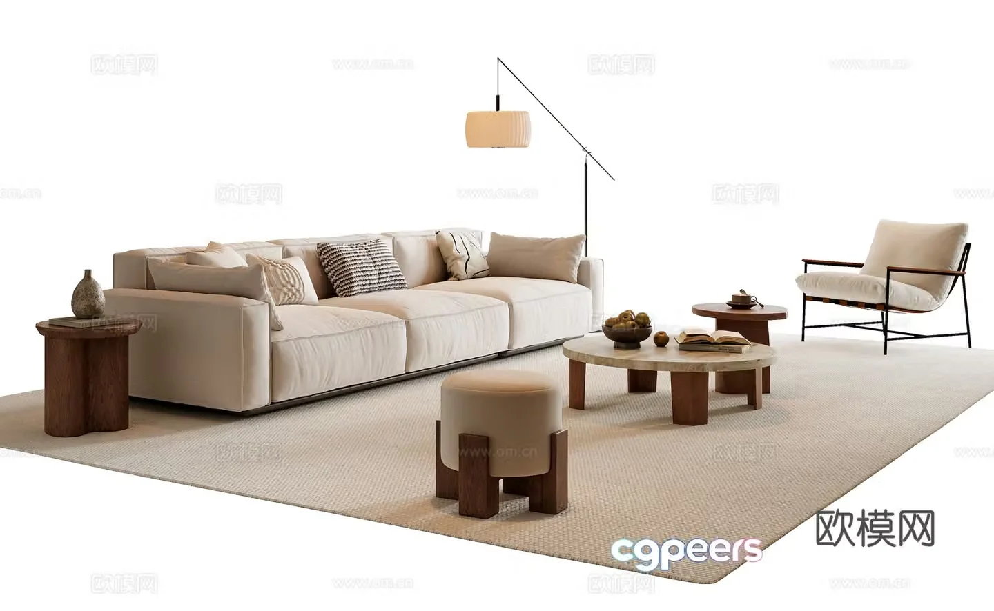 Medium style sofa coffee table combination 3D model