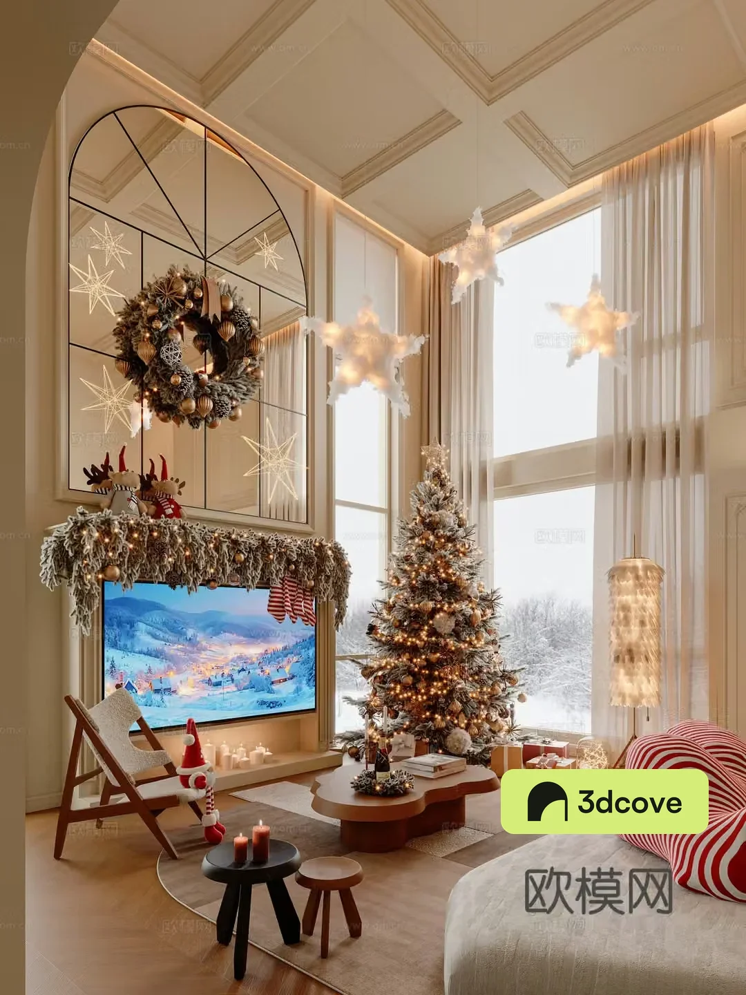 European Christmas Villa Living Room