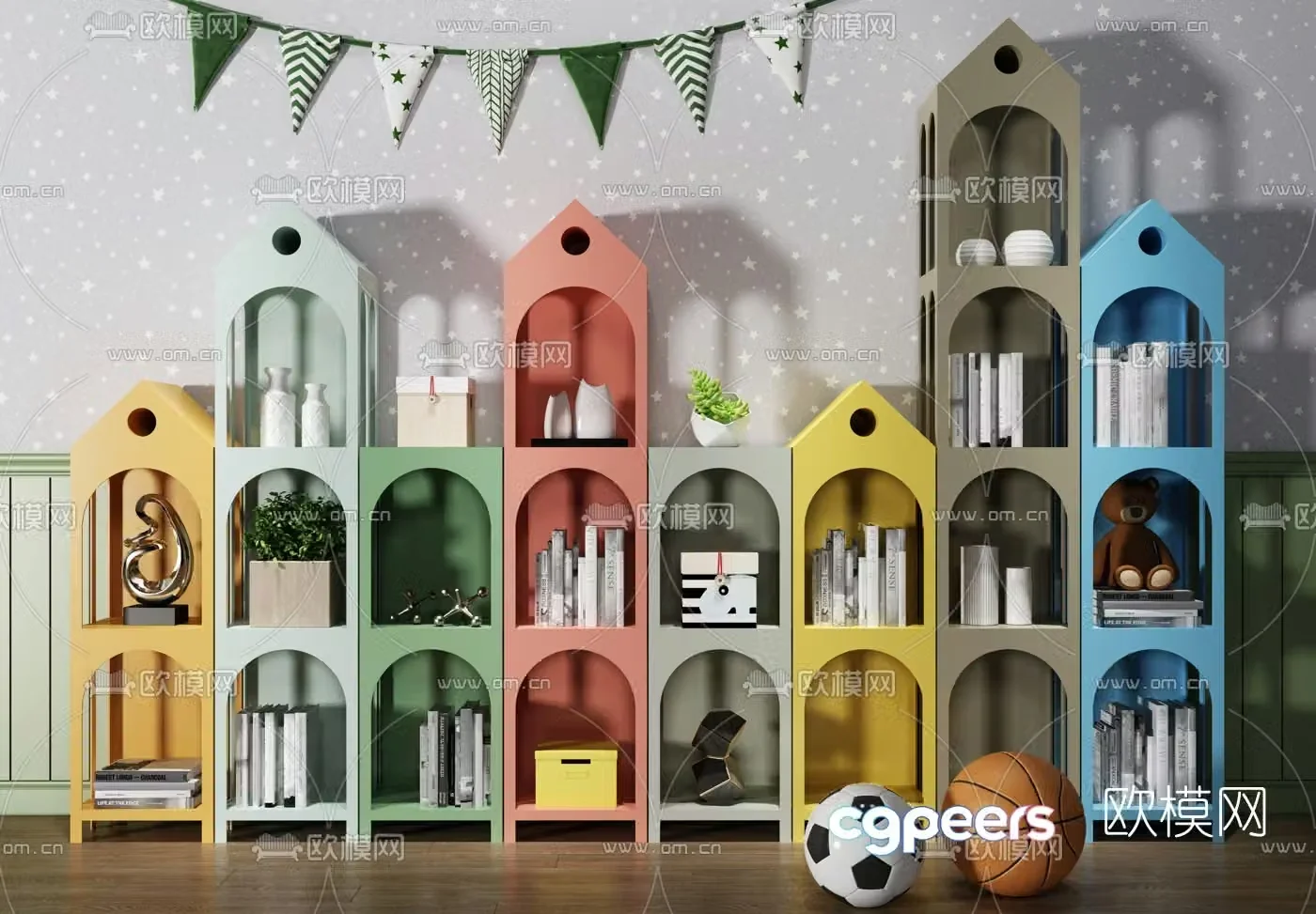 Modern children’s bookcase decorative cabinet 3d model