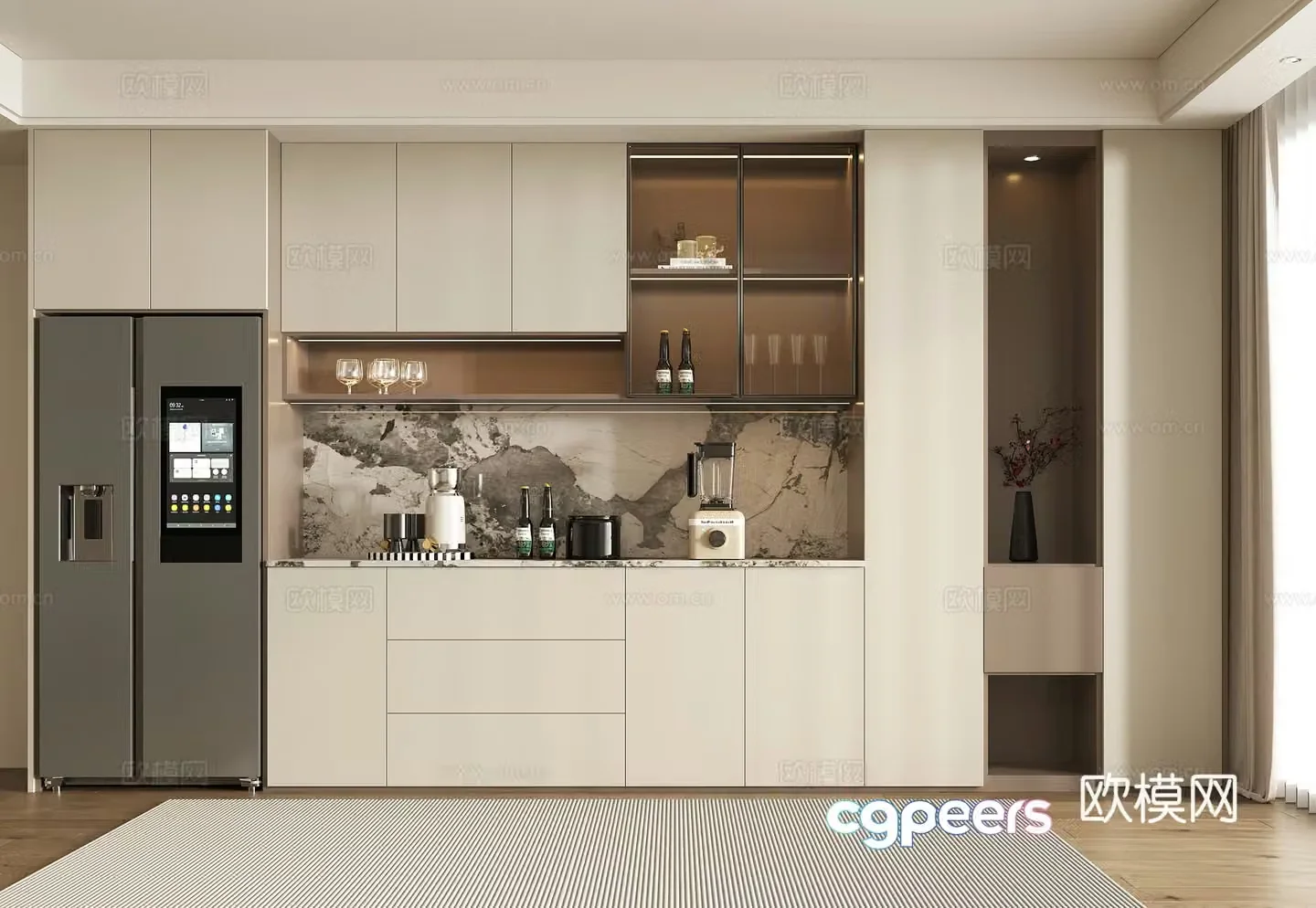 Modern wine cabinet sideboard decorative cabinet refrigerator wine cabinet semi-open 3D model