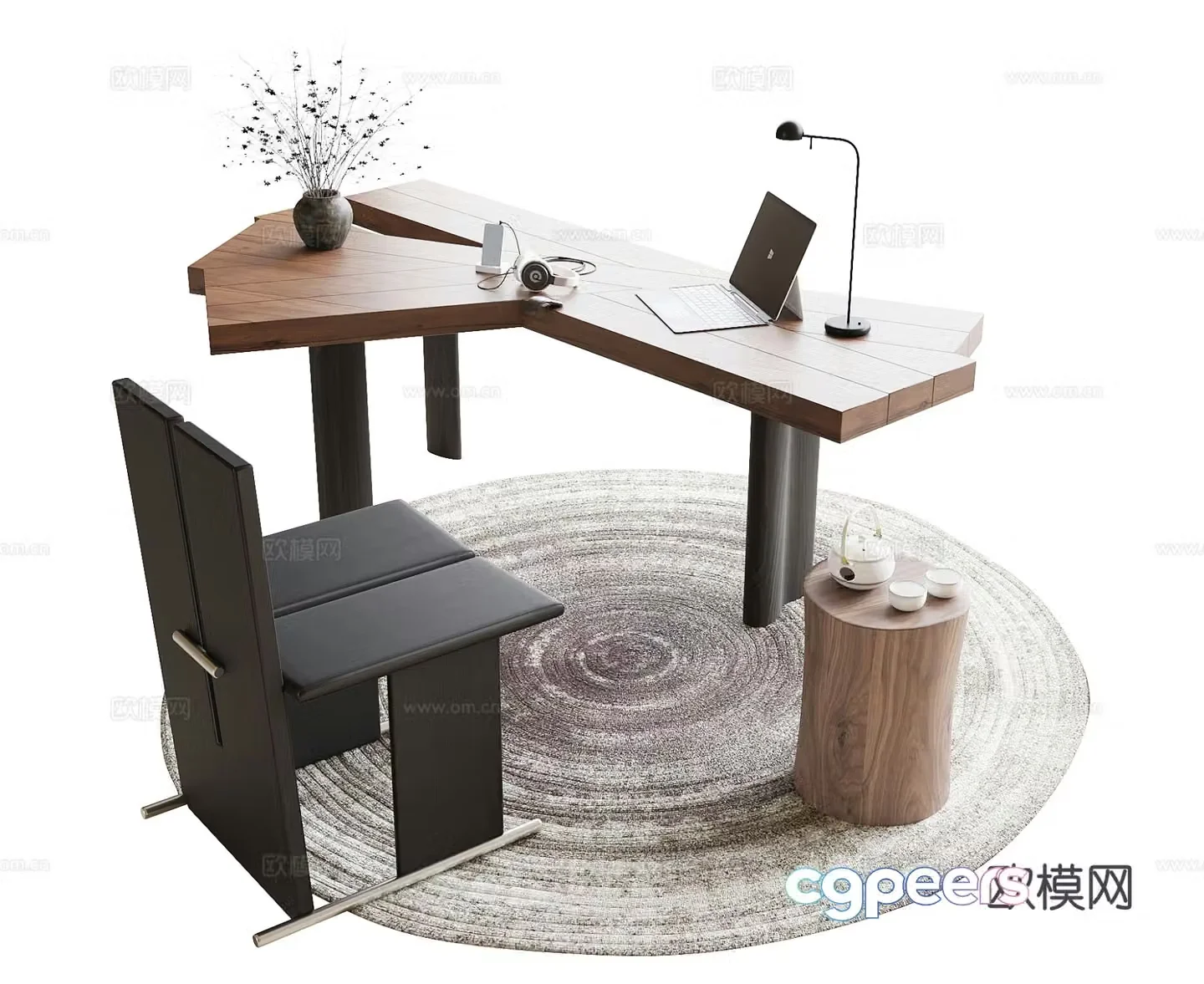 Medieval style desk chair desk chair special shaped desk 3d model