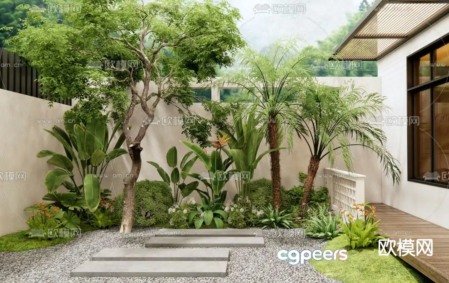 Modern villa courtyard landscape plant landscaping 3D model