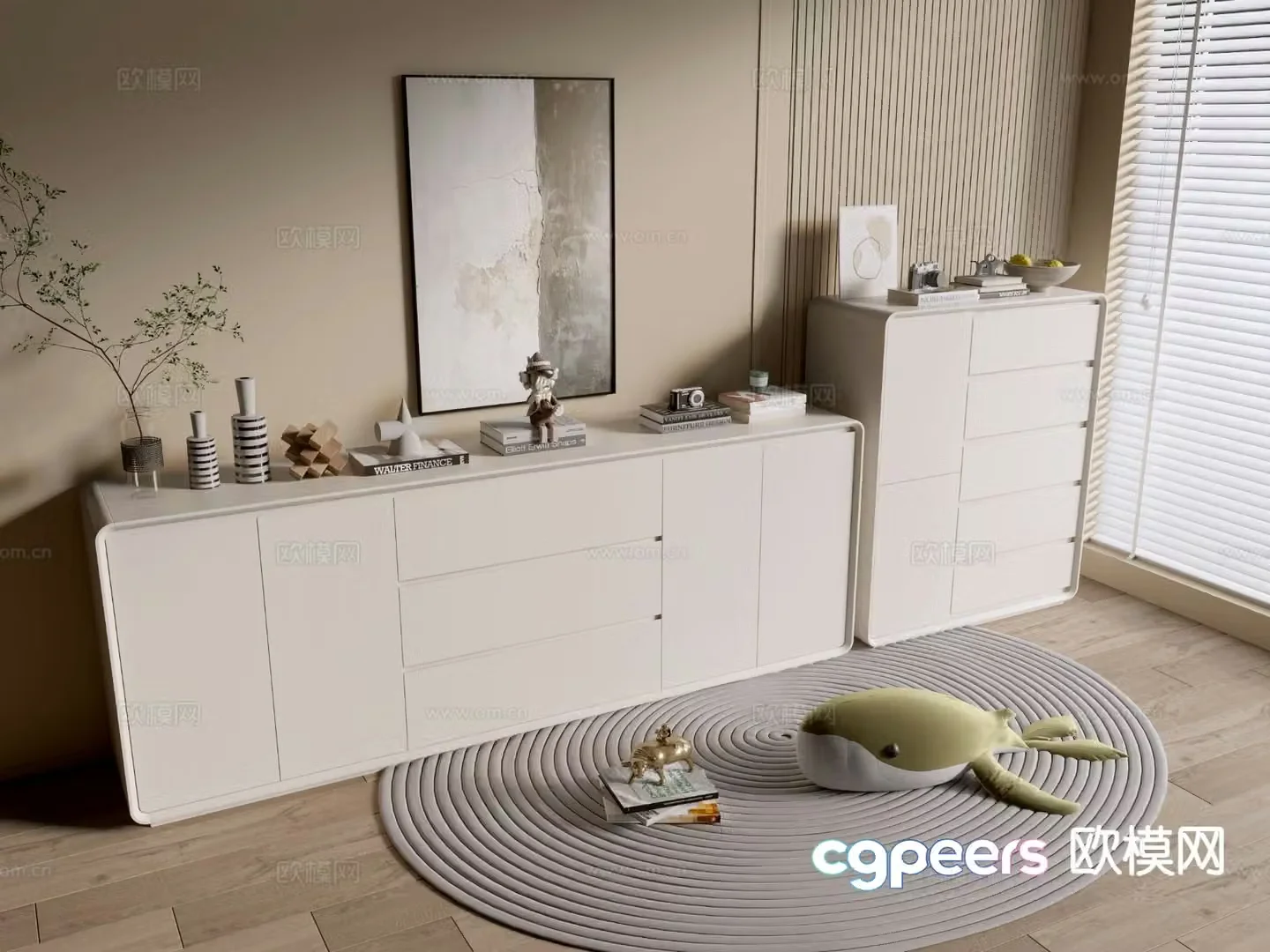 Cream style entrance cabinet side cabinet 3D model