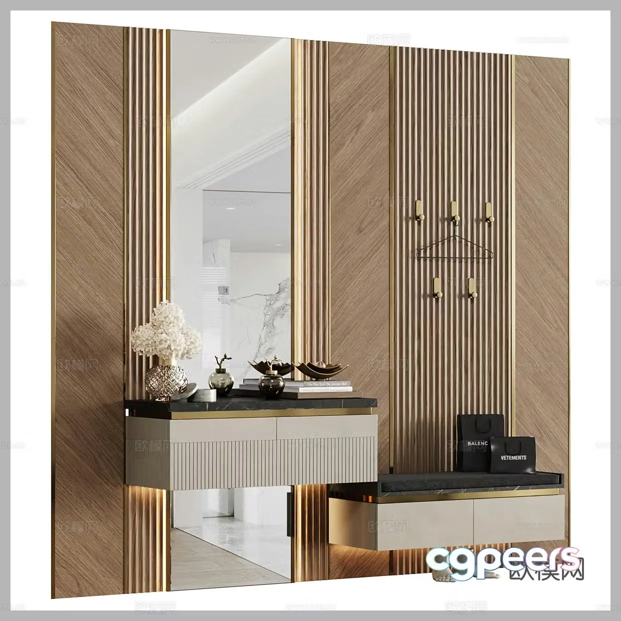 Chinese dressing table dressing table background wall solid wood background wall bedroom background wall living room background wall 3d model