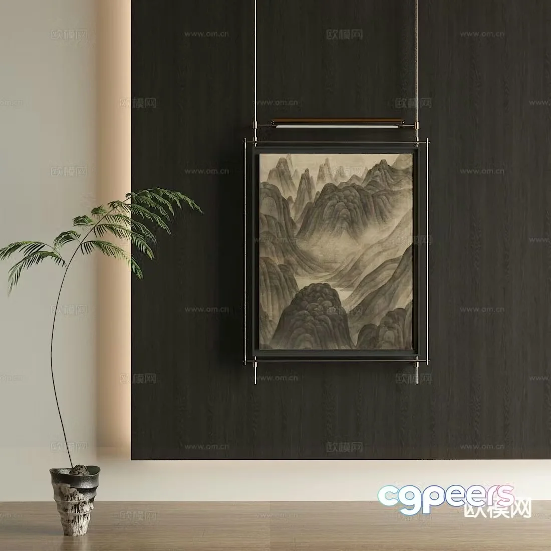 New Chinese style landscape painting decorative painting hanging painting 3D model