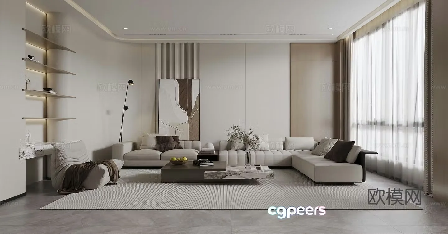 Modern living and dining room 3d model