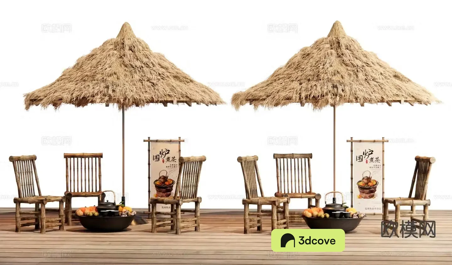 Outdoor tables and chairs making tea by the fire