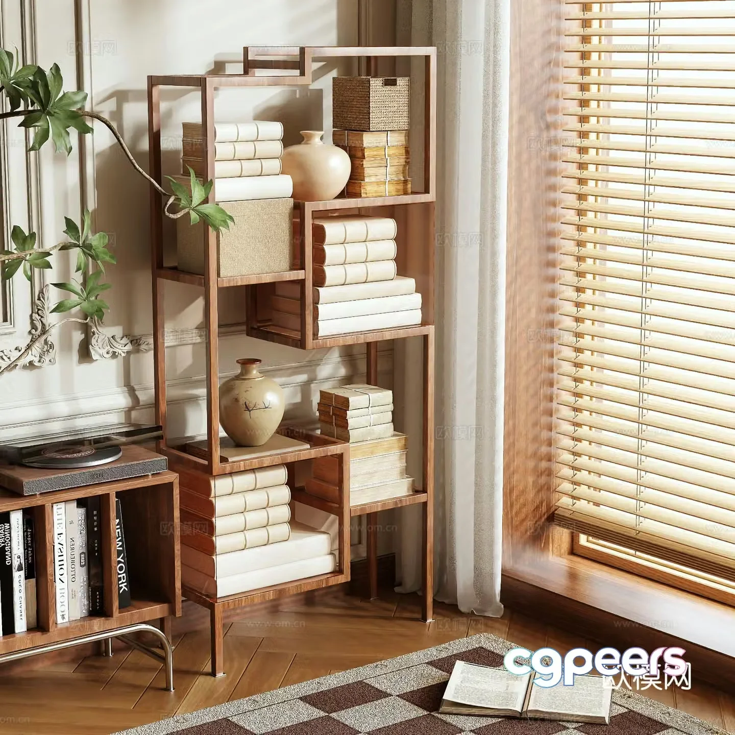 Log style bookcase bookshelf 3d model