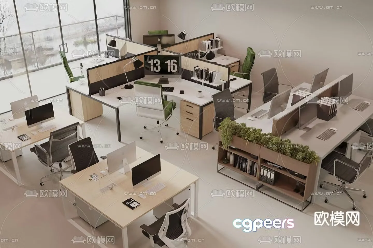Card space desk work station post 3d model